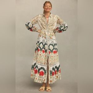 Anthropologie Printed Buttondown Shirt Dress In Botanical Motif Size XS NWT